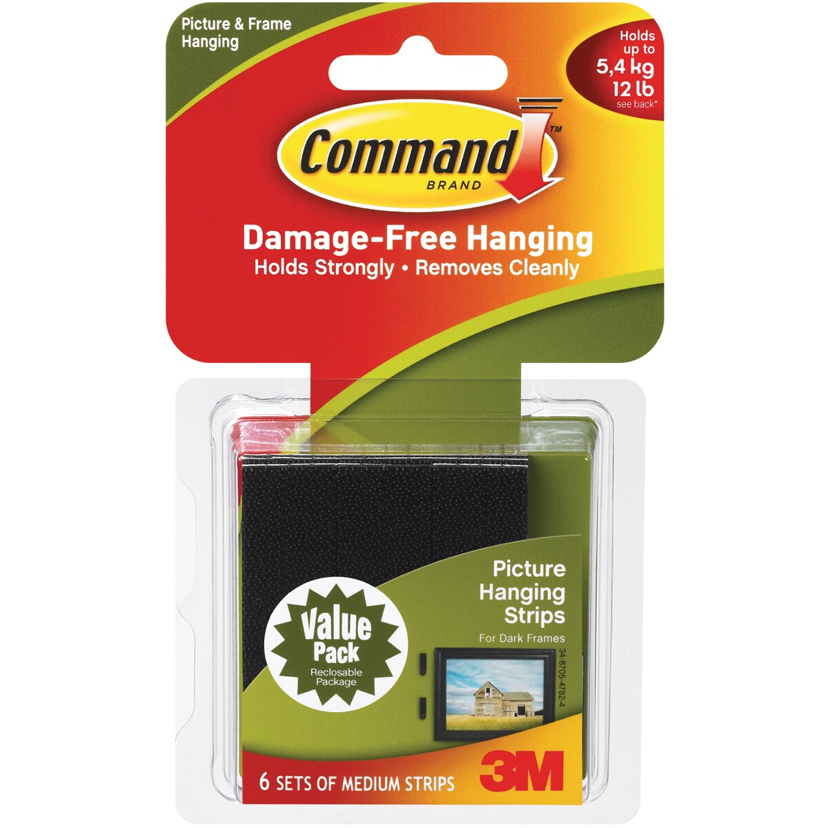 Command Medium Picture Hanging Strips-Black 6 Sets/Pkg