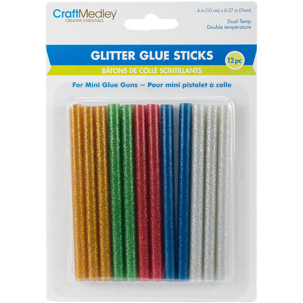 CraftMedley Dual-Temp Mini Glitter Glue Sticks 12/Pkg-.27"X4"