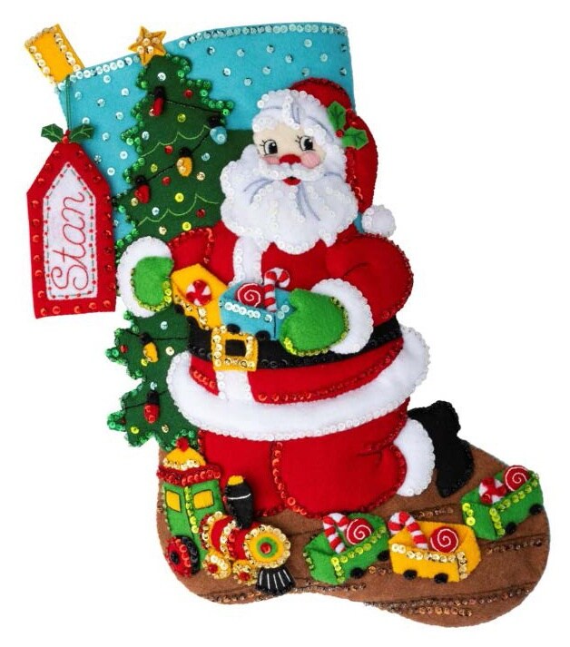 Bucilla Felt Stocking Applique Kit 18 Long- Toy Train Santa