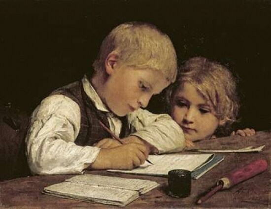 A Boy Writing Poster Print by  Albert Anker - Item # VARPDX267646