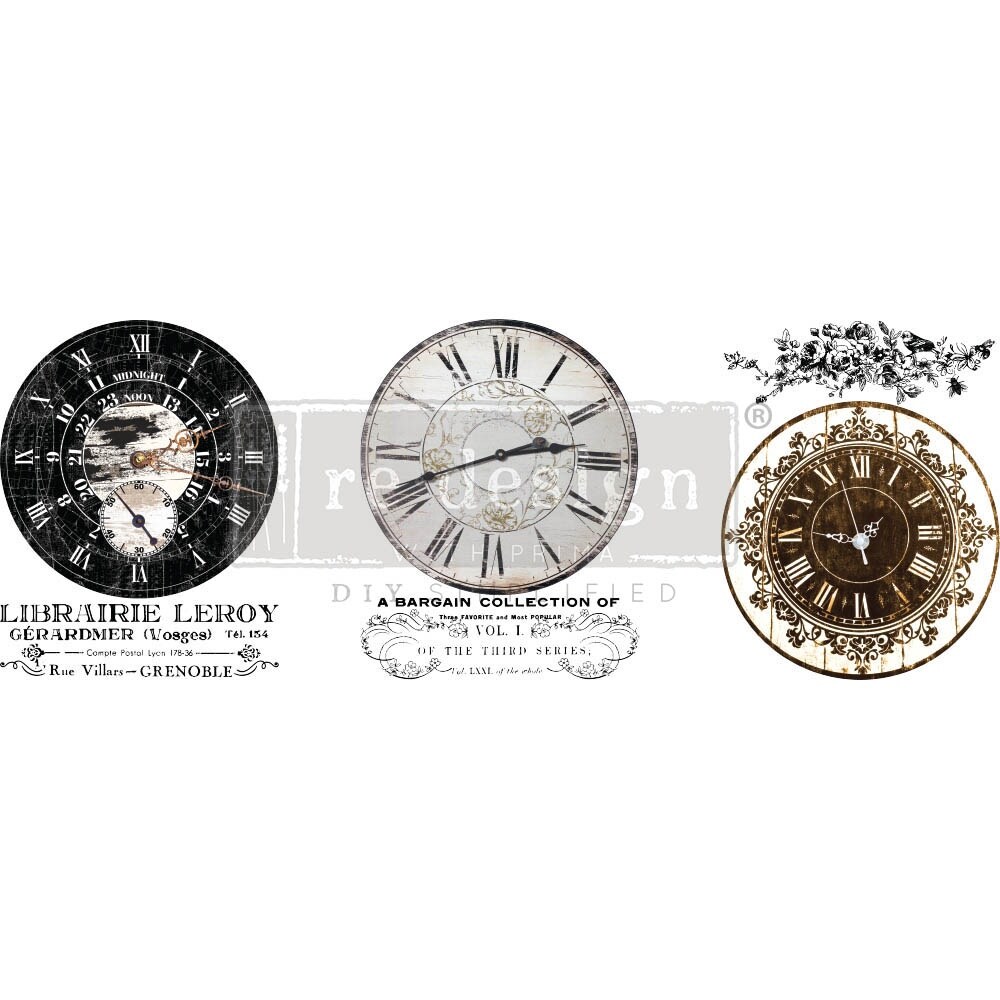 Prima Marketing Re-Design Decor Transfers 8.5&#x22;X11&#x22; 3/Sheets-Middy- Vintage Clocks