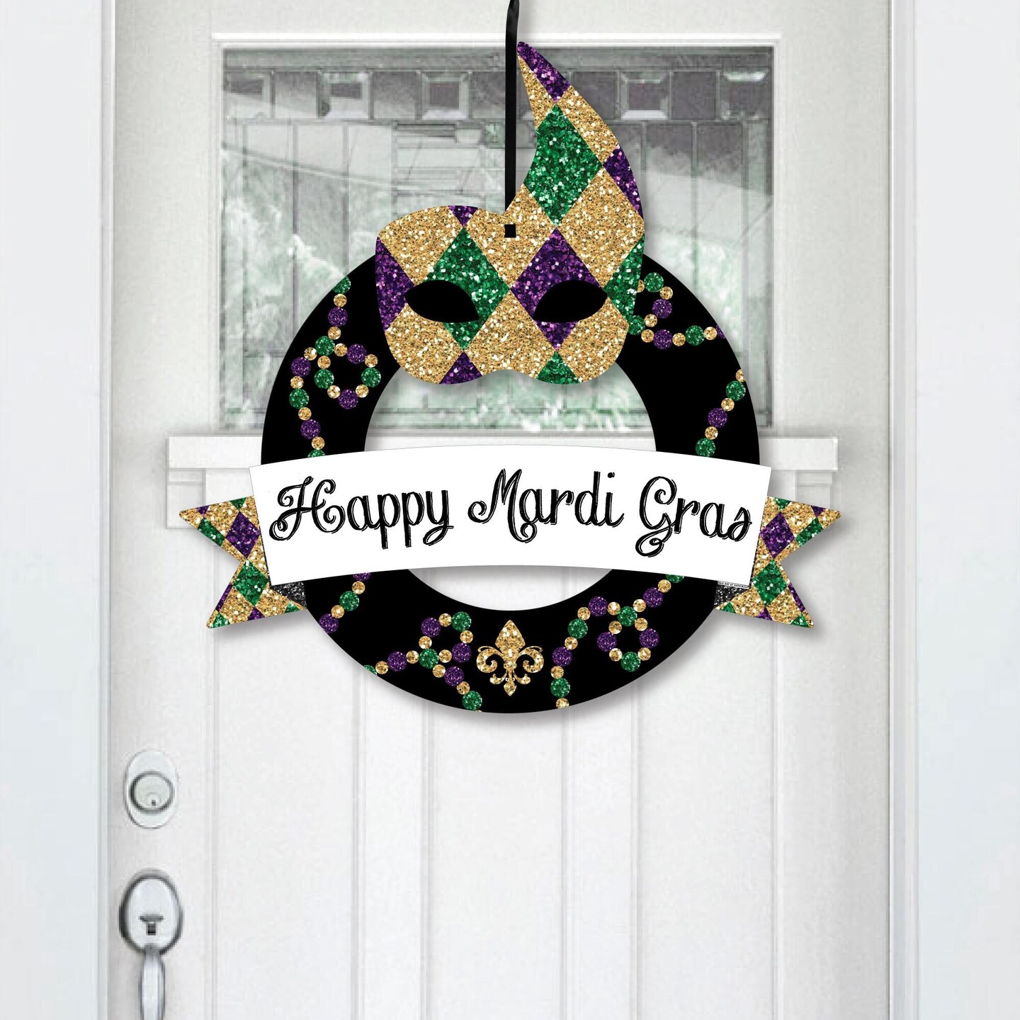 Big Dot of Happiness Mardi Gras - Outdoor Masquerade Party Decor - Front Door Wreath