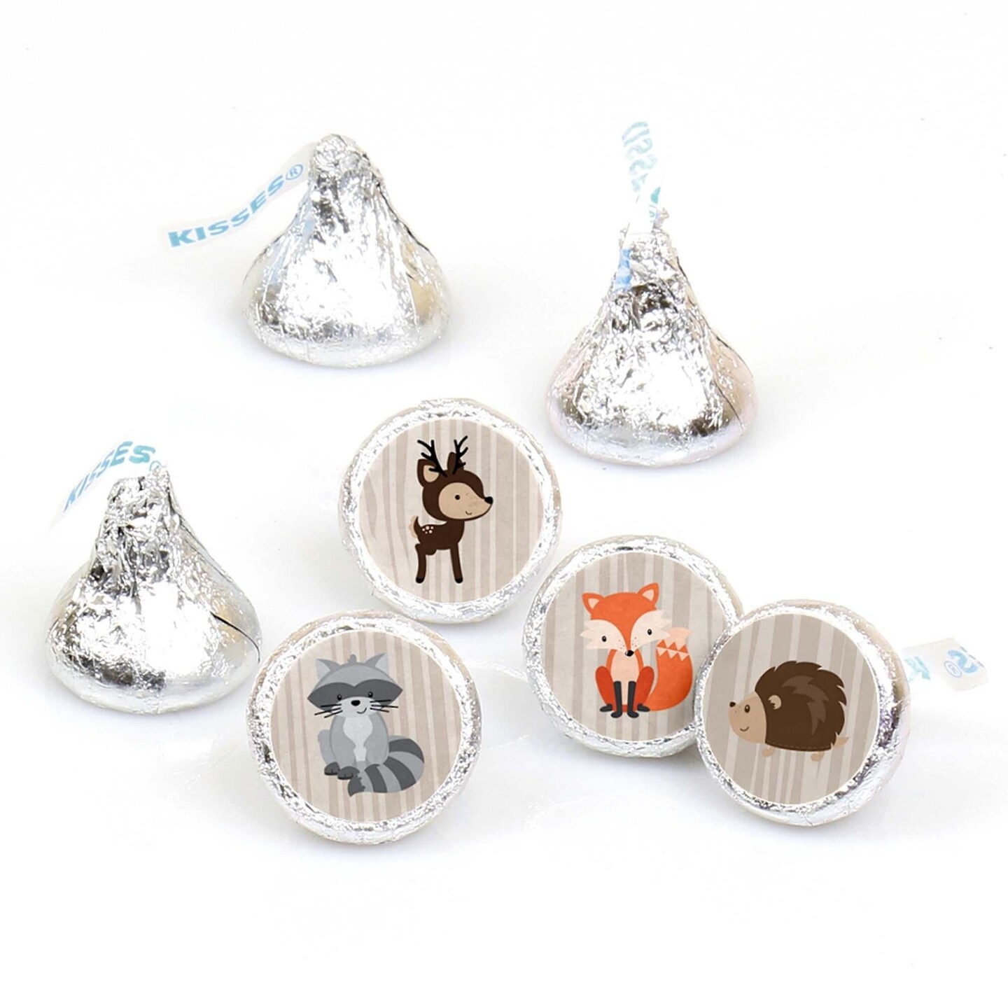 Big Dot of Happiness Woodland Creatures - Baby Shower or Birthday Party Round Candy Sticker Favors - Labels Fits Chocolate Candy (1 sheet of 108)