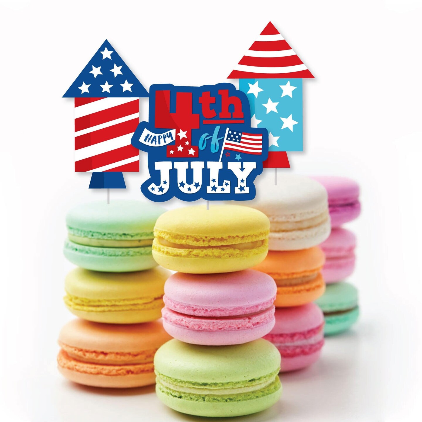 Big Dot of Happiness Firecracker 4th of July - Dessert Cupcake Toppers - Red, White and Royal Blue Party Clear Treat Picks - Set of 24