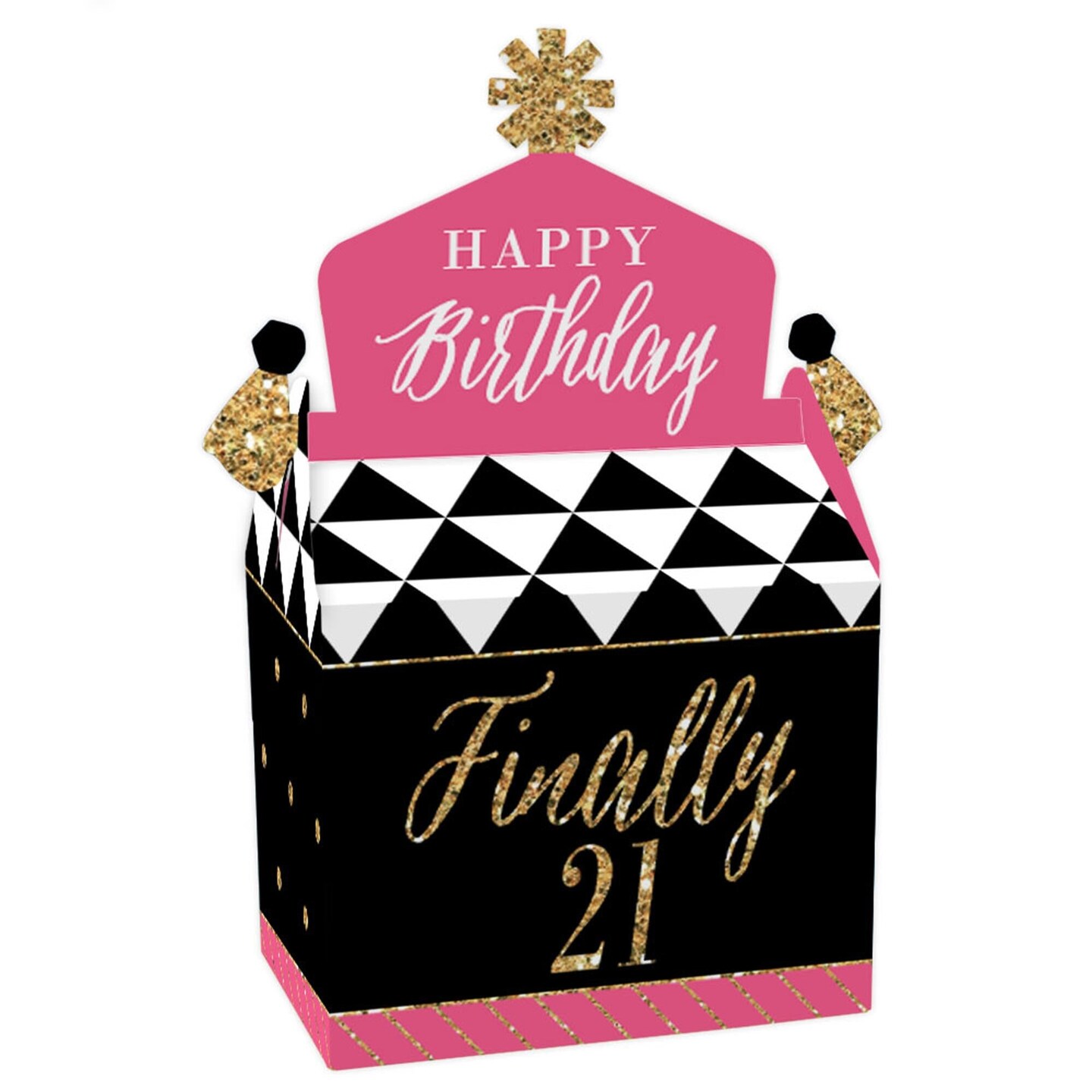 Big Dot of Happiness Finally 21 Girl - Treat Box Party Favors - 21st Birthday Party Goodie Gable Boxes - Set of 12