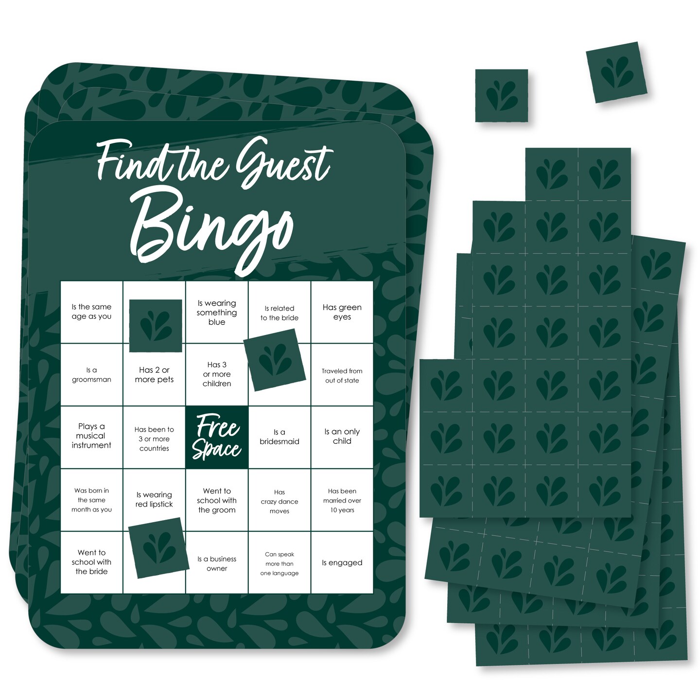 Big Dot of Happiness Emerald Elegantly Simple - Find the Guest Bingo Cards and Markers - Wedding &#x26; Bridal Shower Bingo Game  Set of 18