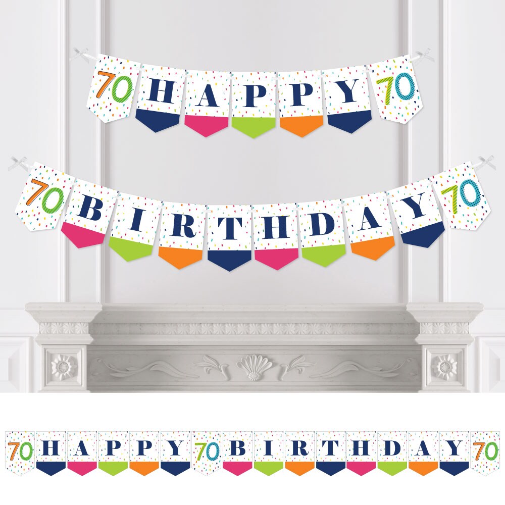 Big Dot of Happiness 70th Birthday - Cheerful Happy Birthday - Seventieth Birthday Party Bunting Banner - Birthday Party Decorations - Happy Birthday