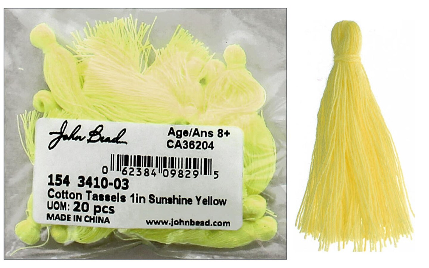 John Bead Tassel 1&#x22; Cotton 20pc Sunshine Yellow