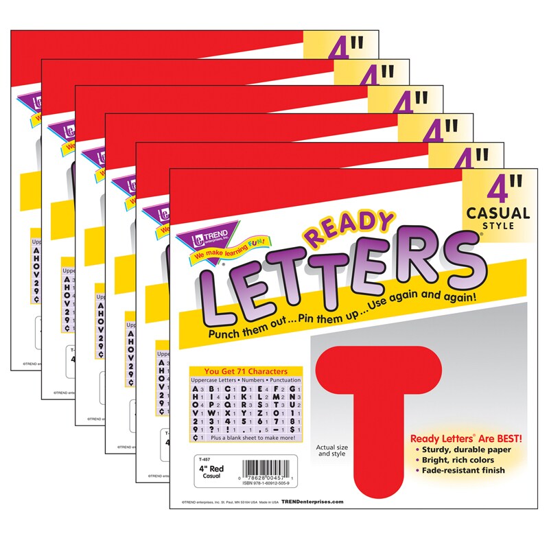 Red 4&#x22; Casual Uppercase Ready Letters&#xAE;, 6 Packs