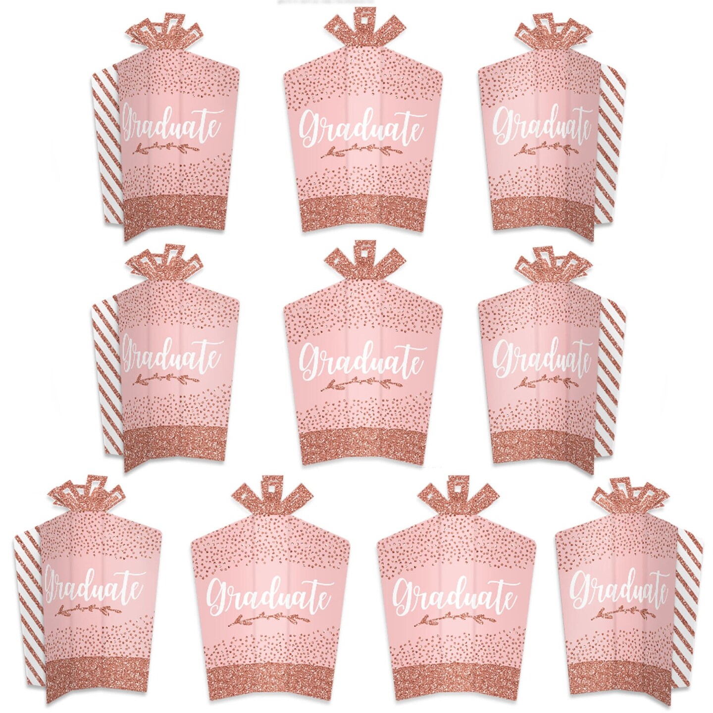 Big Dot of Happiness Rose Gold Grad - Table Decorations -  Graduation Party Fold and Flare Centerpieces - 10 Count