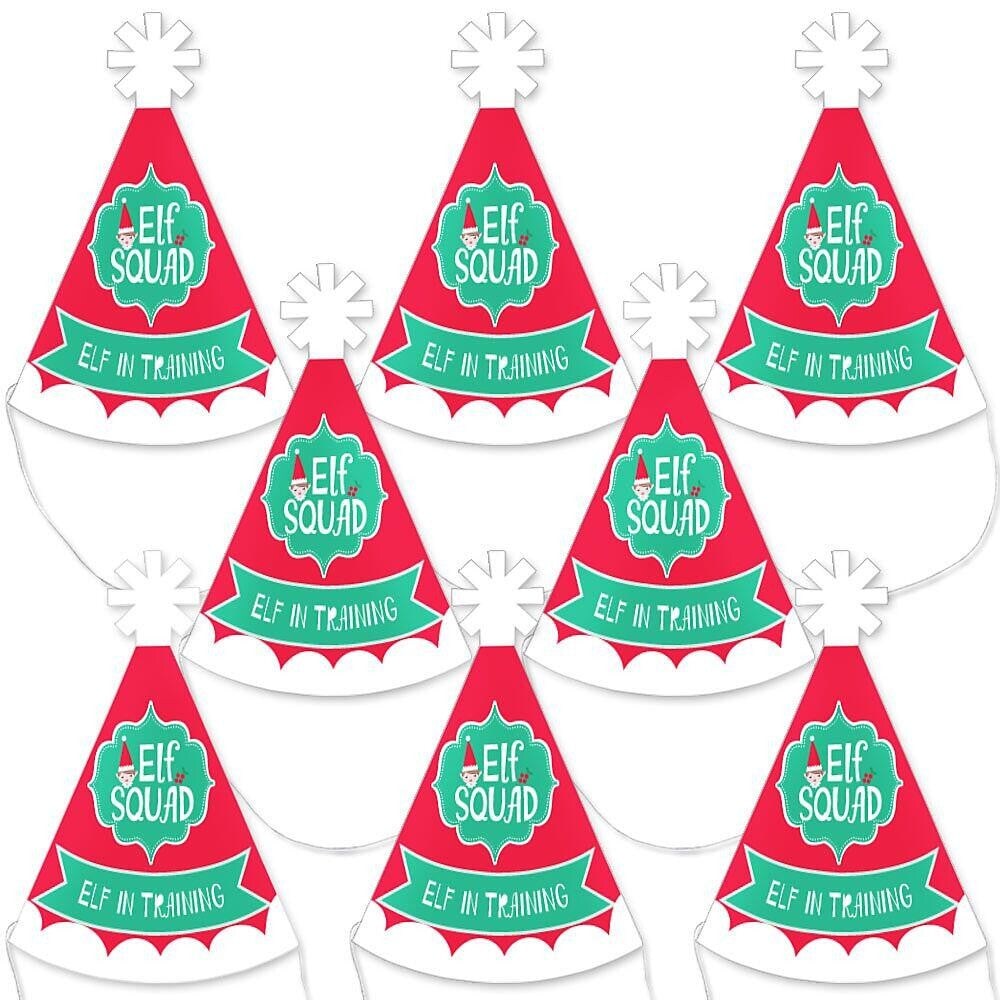 Big Dot of Happiness Elf Squad - Mini Cone Kids Elf Christmas and Birthday Party Hats - Small Little Party Hats - Set of 8