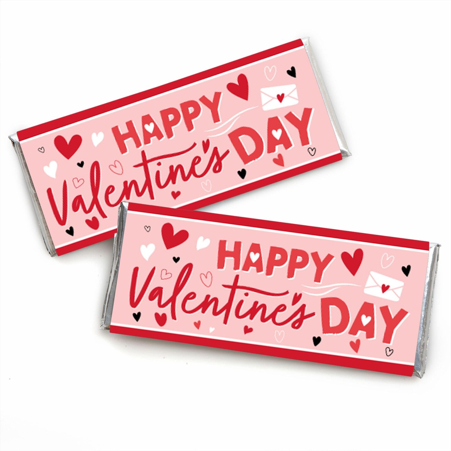 Big Dot of Happiness Happy Valentine&#x27;s Day - Candy Bar Wrapper Valentine Hearts Party Favors - Set of 24