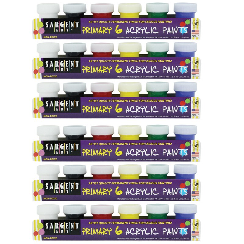 Acrylic Paint Set, Primary Colors, 6 - 0.75Oz Pots Per Set, 6 Sets