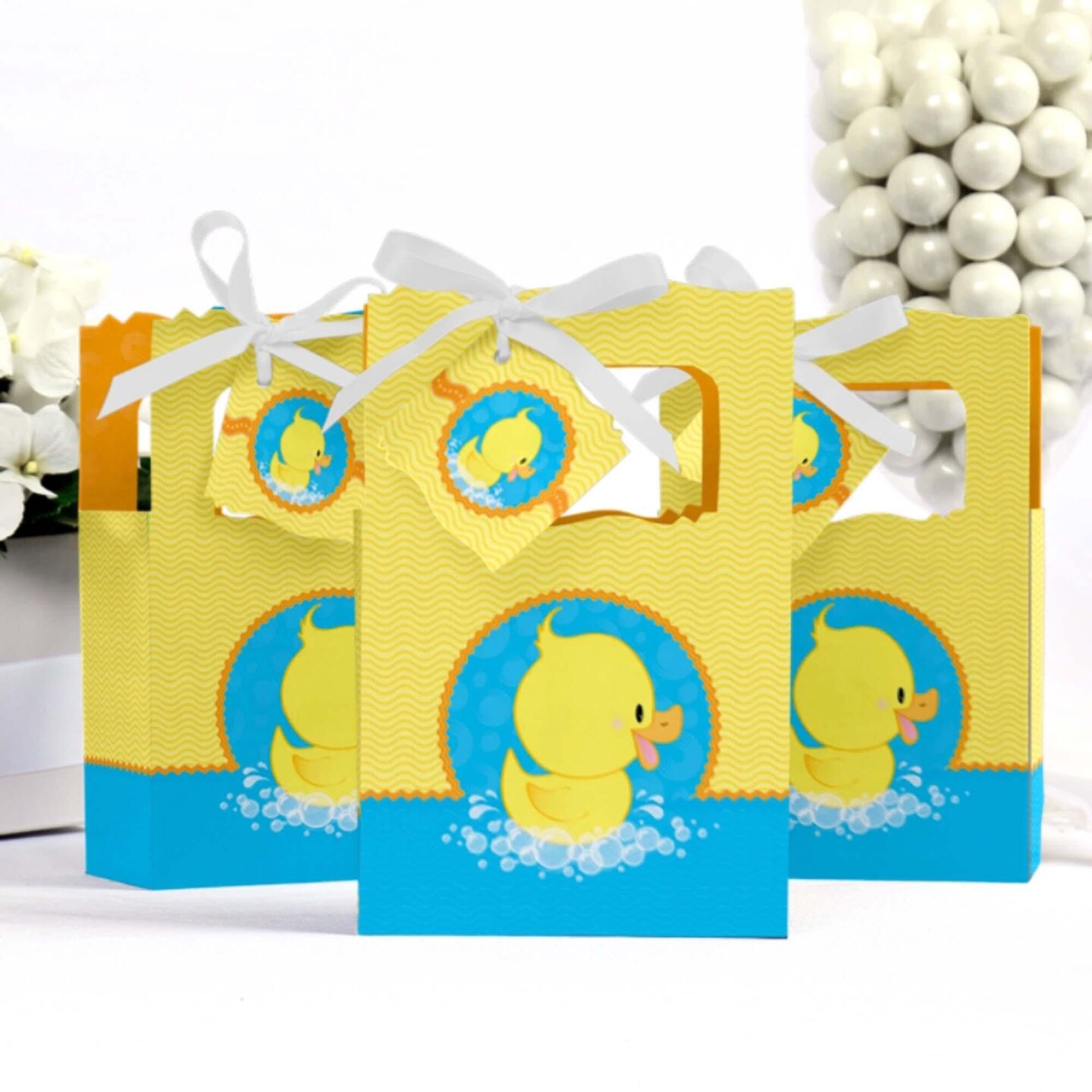 Big Dot of Happiness Ducky Duck - Baby Shower or Birthday Party Favor Boxes - Set of 12