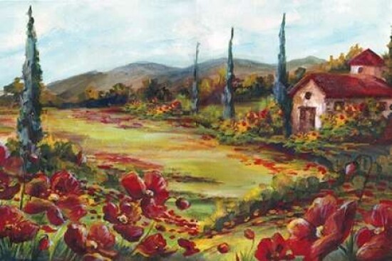 Tuscan Poppy Landscape Poster Print by  Tre Sorelle Studios - Item # VARPDXRB8390TS