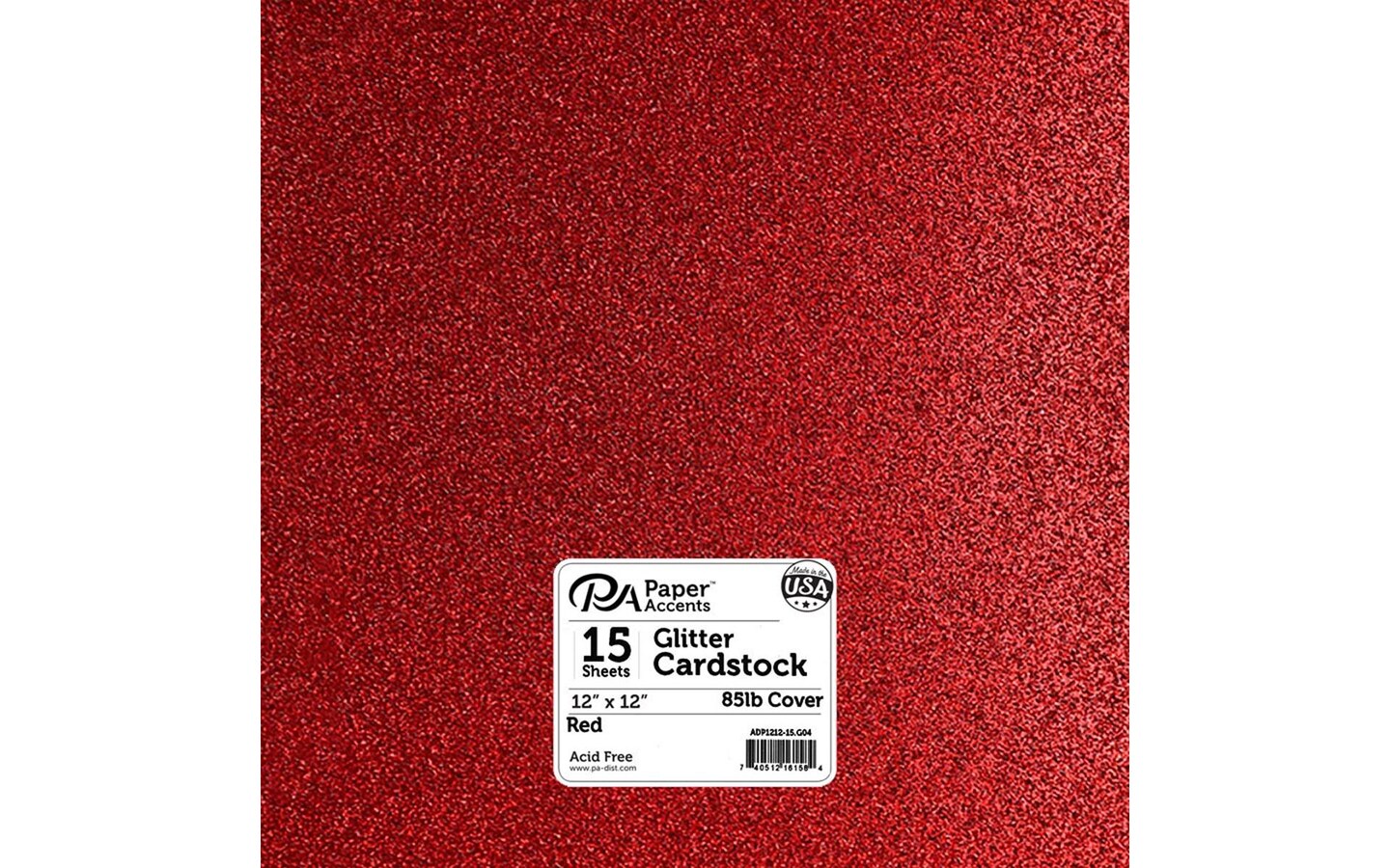 PA Paper Accents Glitter Cardstock 12&#x22; x 12&#x22; Red, 85lb colored cardstock paper for card making, scrapbooking, printing, quilling and crafts, 15 piece pack