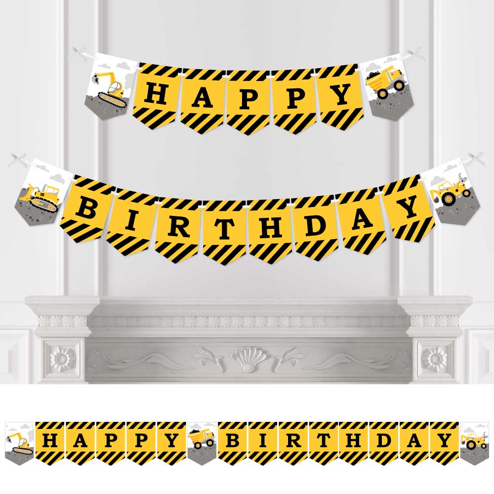 Big Dot of Happiness Dig It - Construction Party Zone - Birthday Party Bunting Banner - Birthday Party Decorations - Happy Birthday