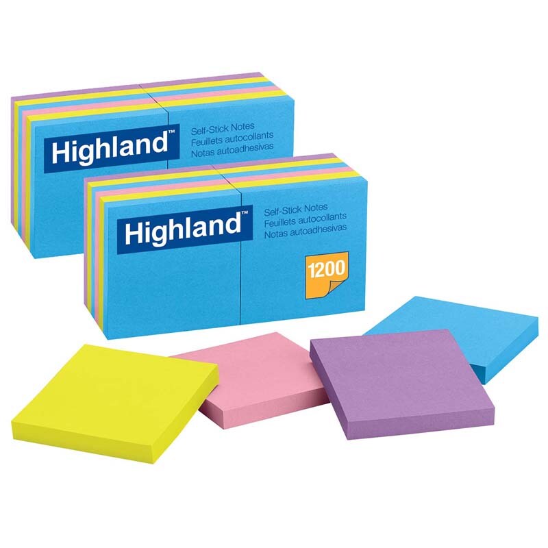 Self-Stick Removable Notes, 3&#x22; x 3&#x22;, Assorted Colors, 12 Pads/Pack, 2 Packs