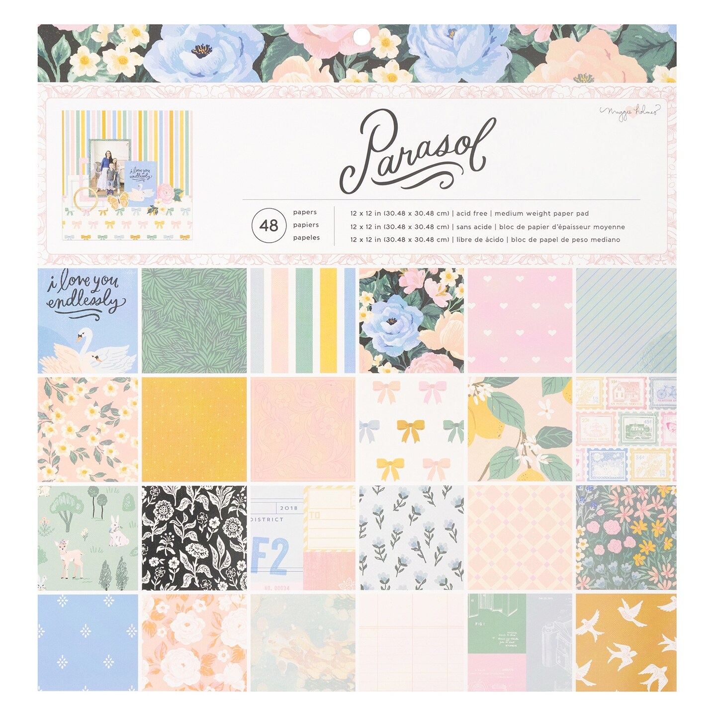 American Crafts Single-Sided Paper Pad 12&#x22;X12&#x22; 48/Pkg-Maggie Holmes Parasol