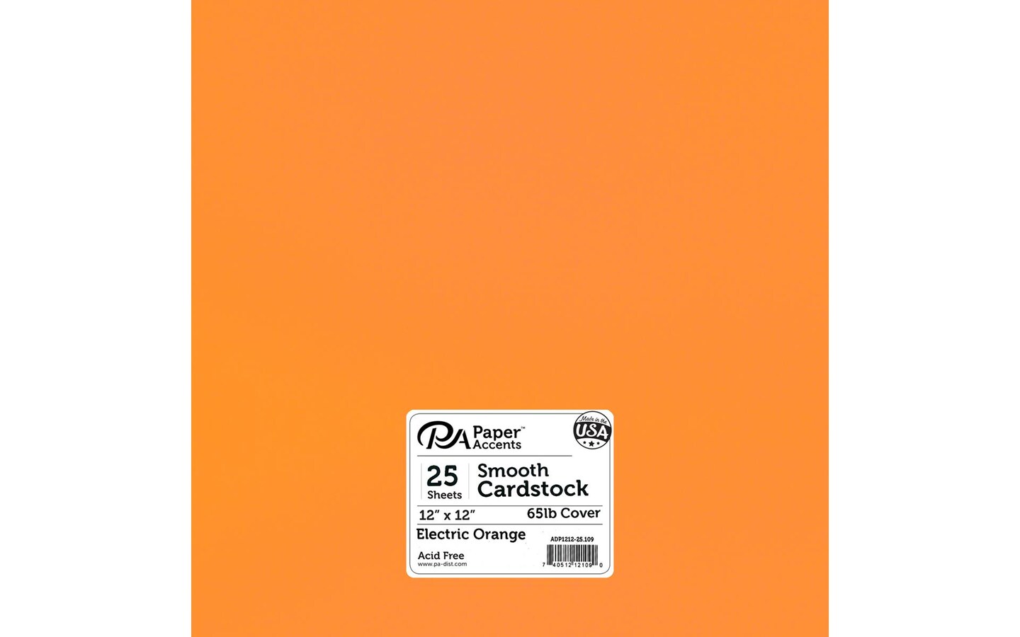 PA Paper Accents Smooth Cardstock 12&#x22; x 12&#x22; Electric Orange, 65lb colored cardstock paper for card making, scrapbooking, printing, quilling and crafts, 25 piece pack