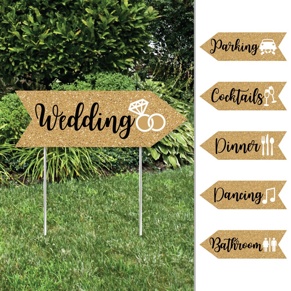 Big Dot of Happiness Gold - Arrow Wedding and Receptions Signs - Double Sided Outdoor Yard Sign - Set of 6