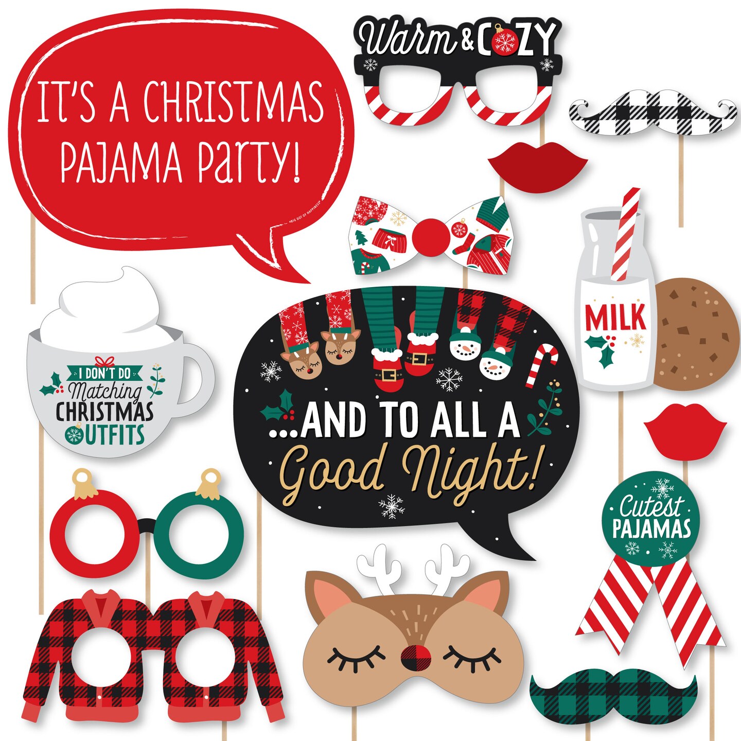 Big Dot of Happiness Christmas Pajamas - Holiday Plaid PJ Party Photo Booth Props Kit - 20 Count
