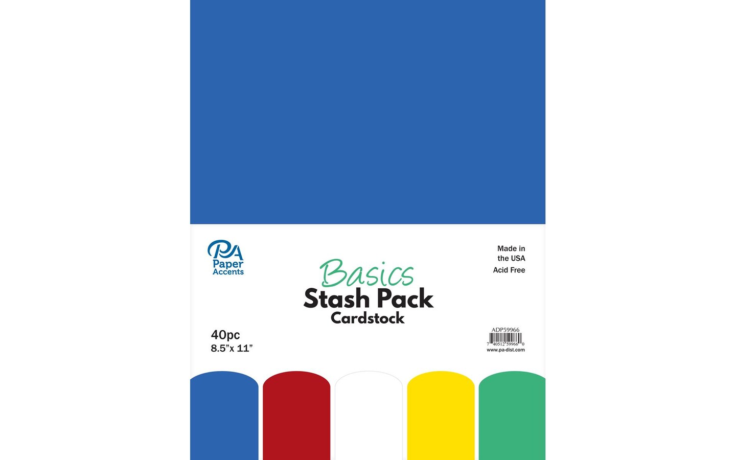 PA Paper Accents Stash Pack Cardstock Pack 8.5" x 11" Basics, colored cardstock paper for card making, scrapbooking, printing, quilling and crafts, 65lb., 40 pieces