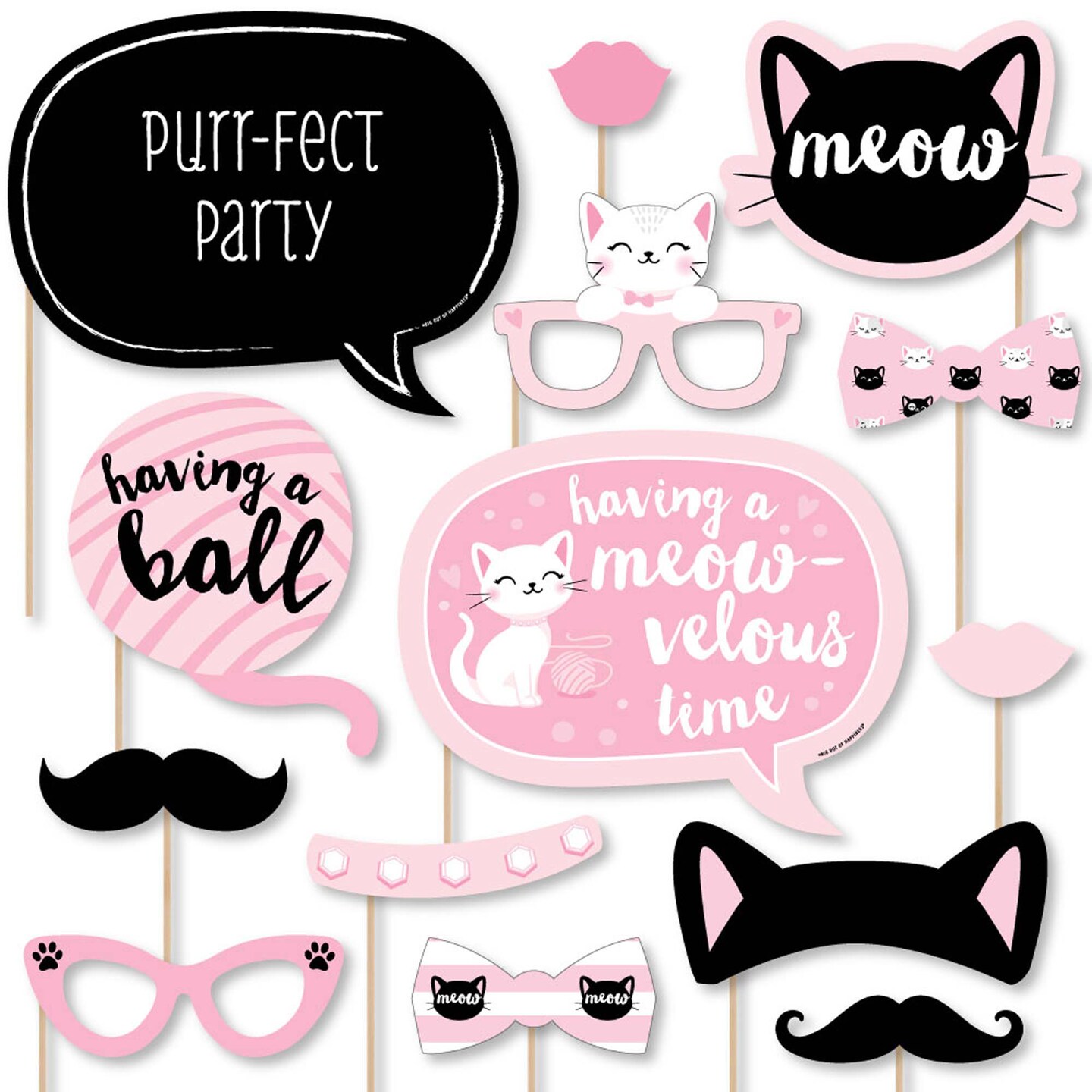 Big Dot of Happiness Purr-fect Kitty Cat - Kitten Meow Baby Shower or Birthday Party Photo Booth Props Kit - 20 Count