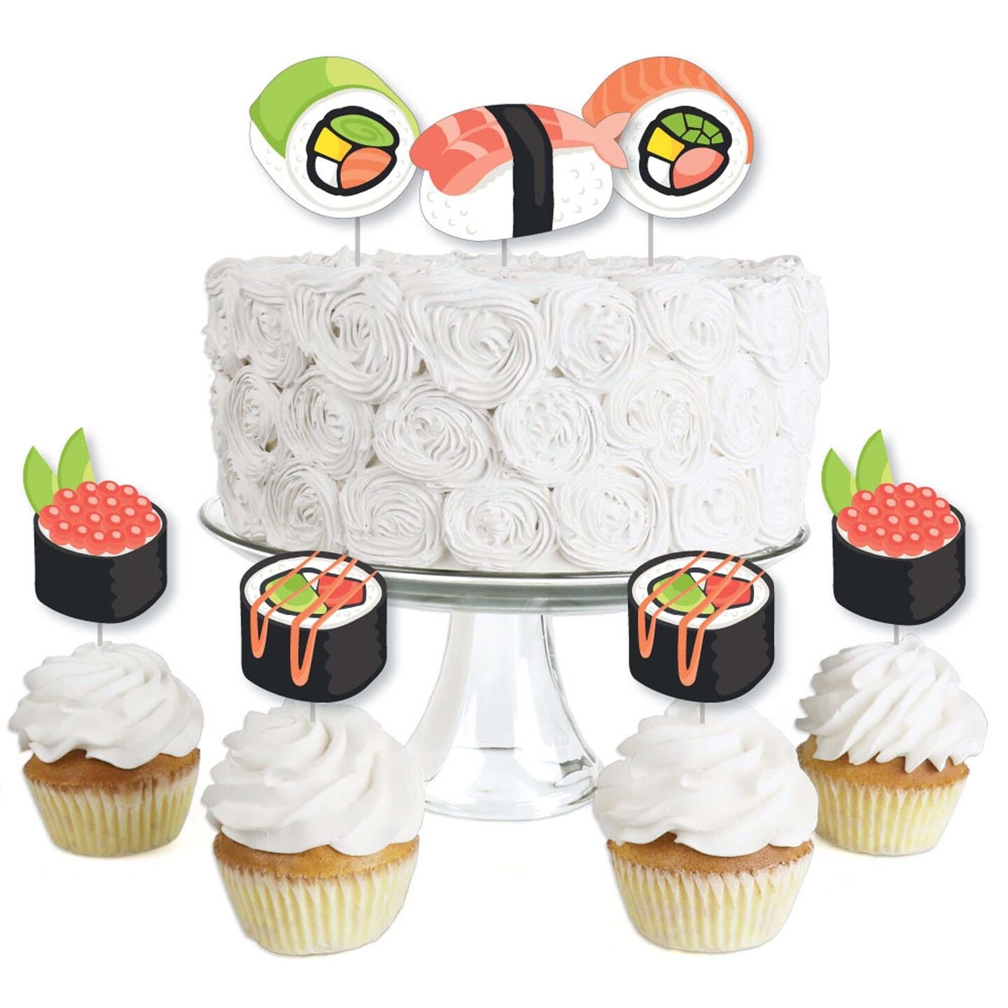Big Dot of Happiness Let&#x27;s Roll - Sushi - Dessert Cupcake Toppers - Japanese Party Clear Treat Picks - Set of 24