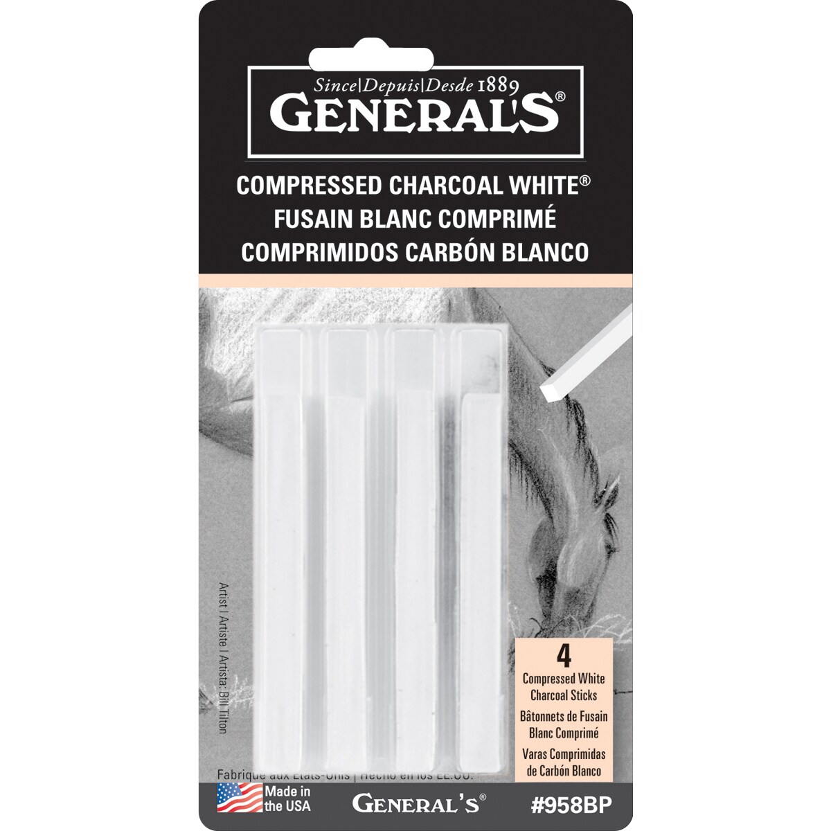 General&#x27;s Compressed Charcoal Sticks 4/Pkg-White - 2B, 4B &#x26; 6B
