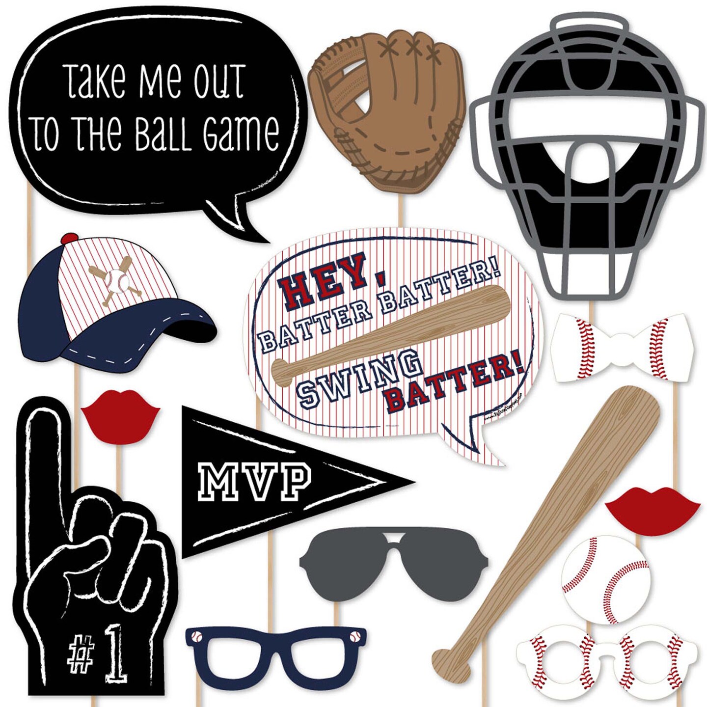 Big Dot of Happiness Batter Up - Baseball Photo Booth Props Kit - 20 Count
