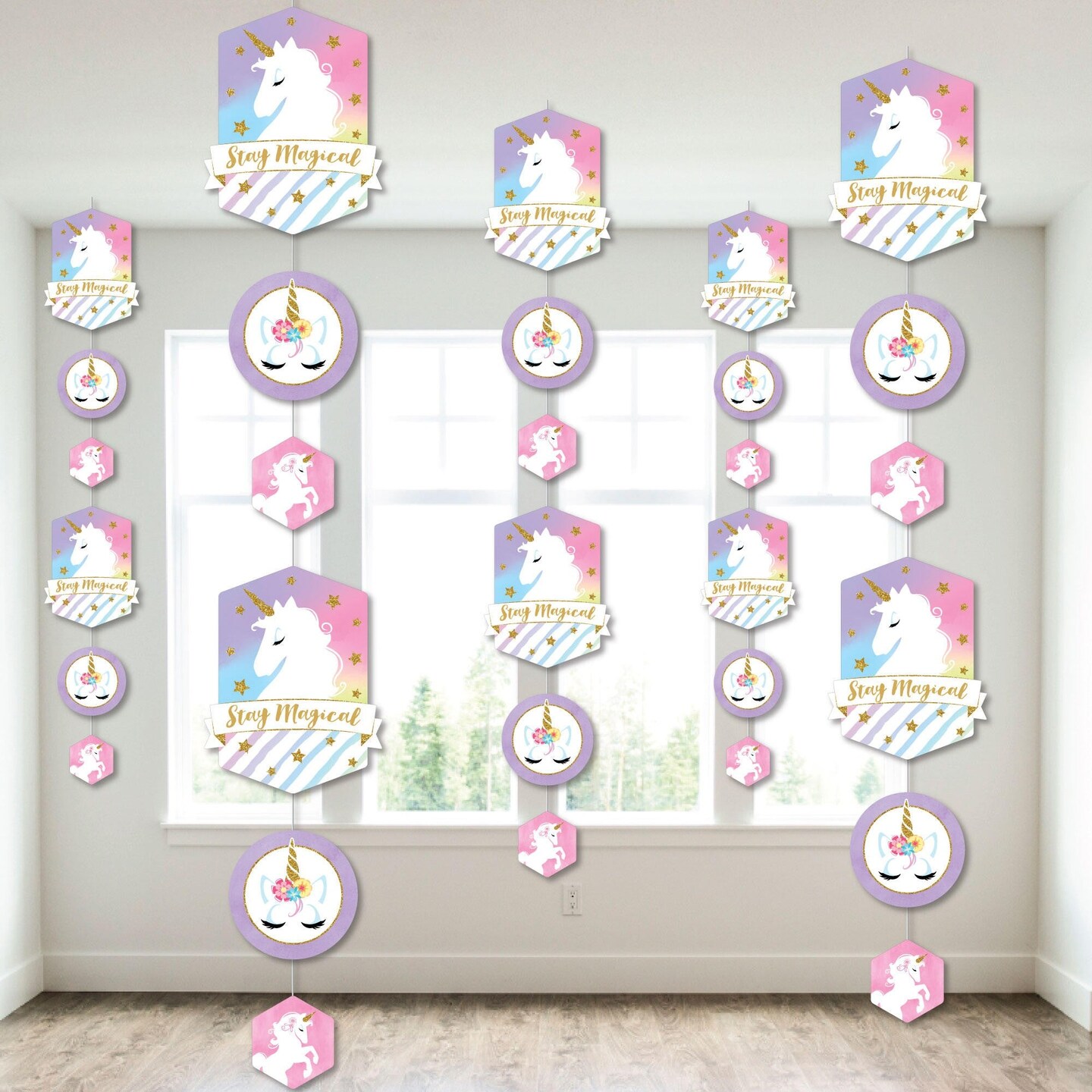 Big Dot of Happiness Rainbow Unicorn - Magical Unicorn Baby Shower or Birthday Party DIY Dangler Backdrop - Hanging Vertical Decorations - 30 Pieces