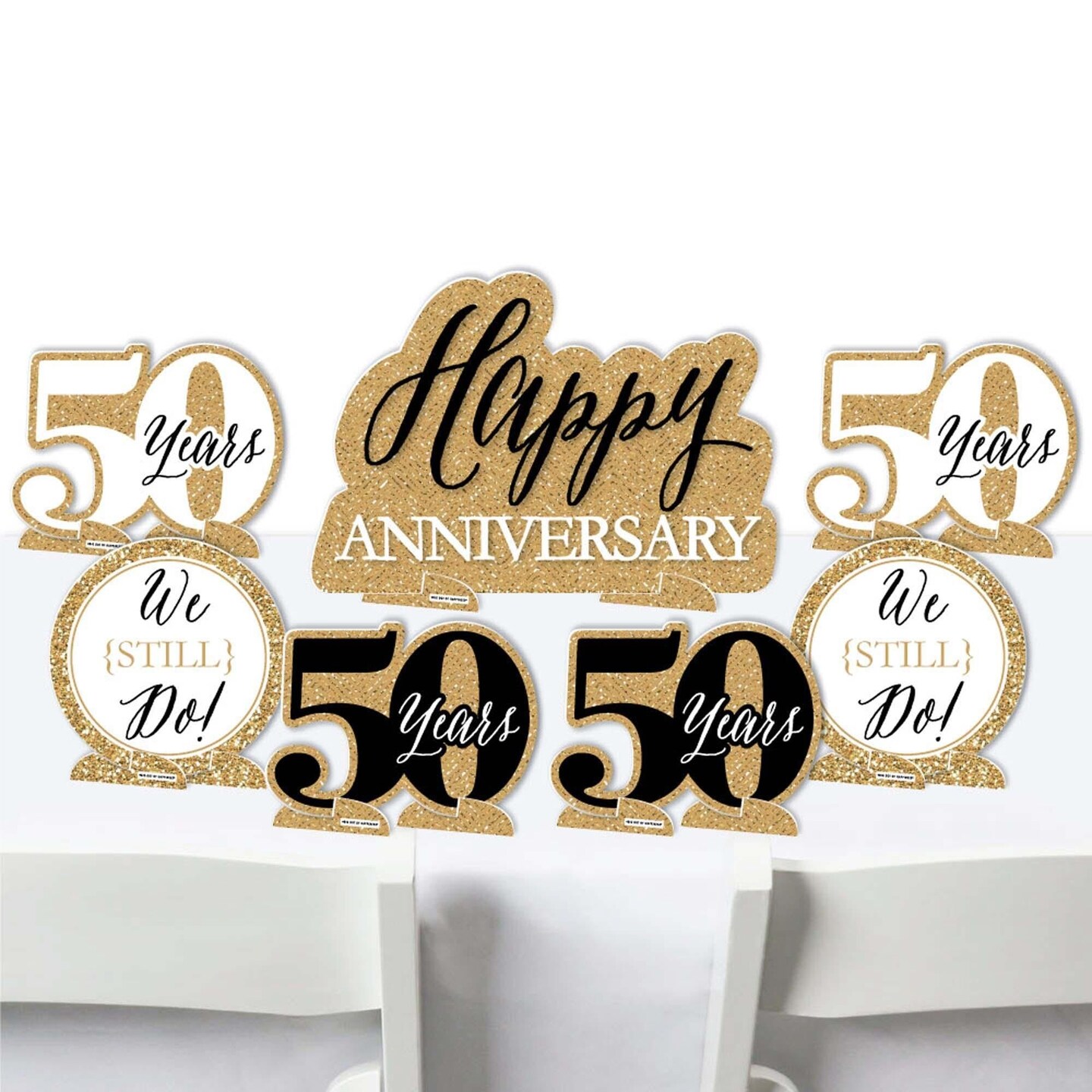 Big Dot of Happiness We Still Do - 50th Wedding Anniversary - Anniversary Party Centerpiece Table Decorations - Tabletop Standups - 7 Pieces