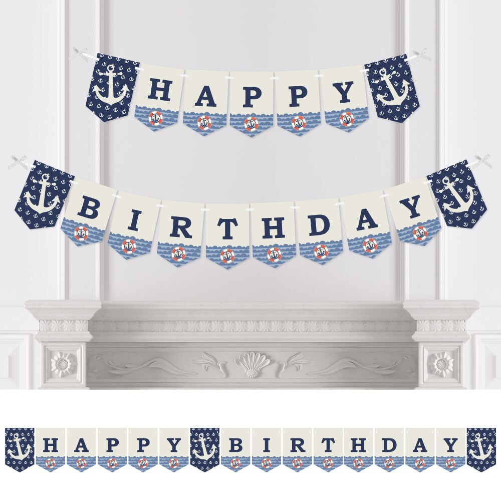 Big Dot of Happiness Ahoy - Nautical - Birthday Party Bunting Banner -  Anchor Party Decorations - Happy Birthday