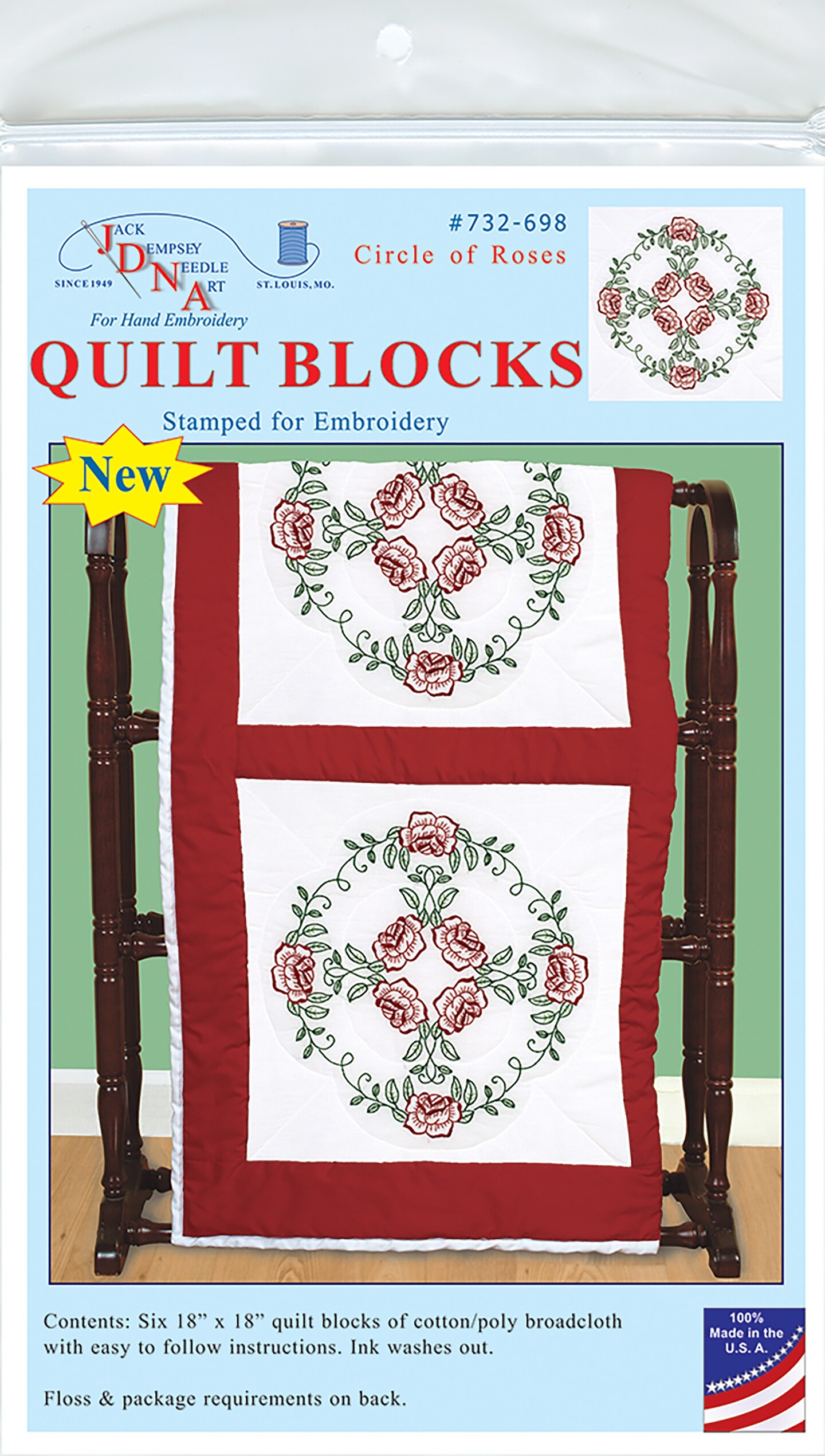 Jack Dempsey Stamped White Quilt Blocks 18 X18 6 Pkg Circle Of Roses Michaels