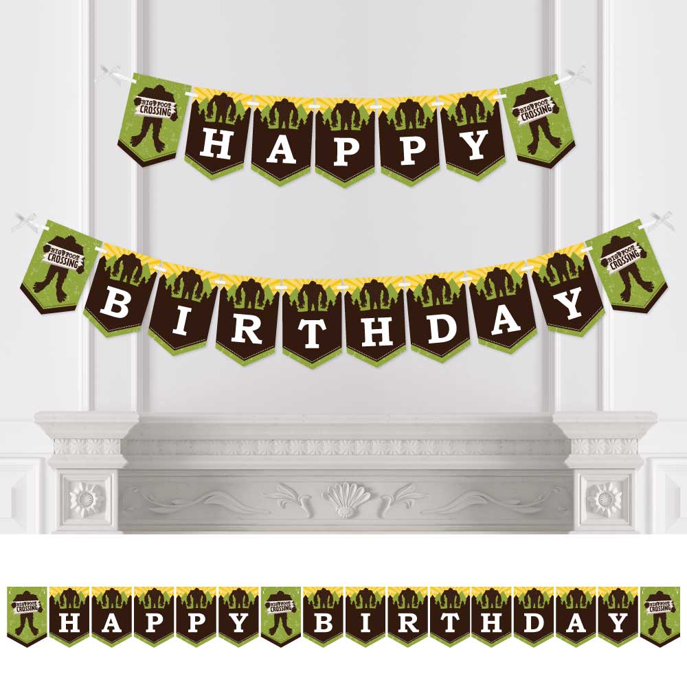 Big Dot of Happiness Sasquatch Crossing - Bigfoot Birthday Party Bunting Banner - Birthday Party Decorations - Happy Birthday