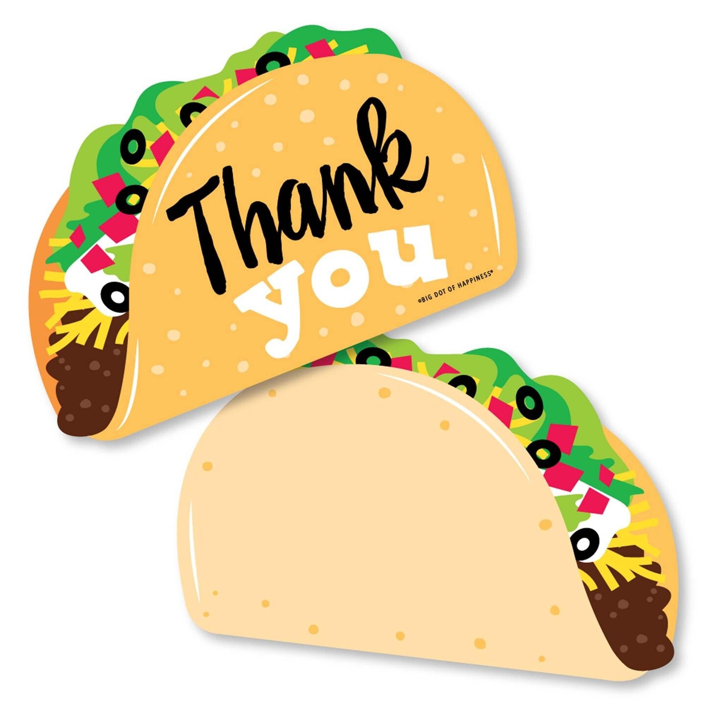 Big Dot of Happiness Taco &#x27;Bout Fun - Shaped Thank You Cards - Fiesta Thank You Note Cards with Envelopes - Set of 12