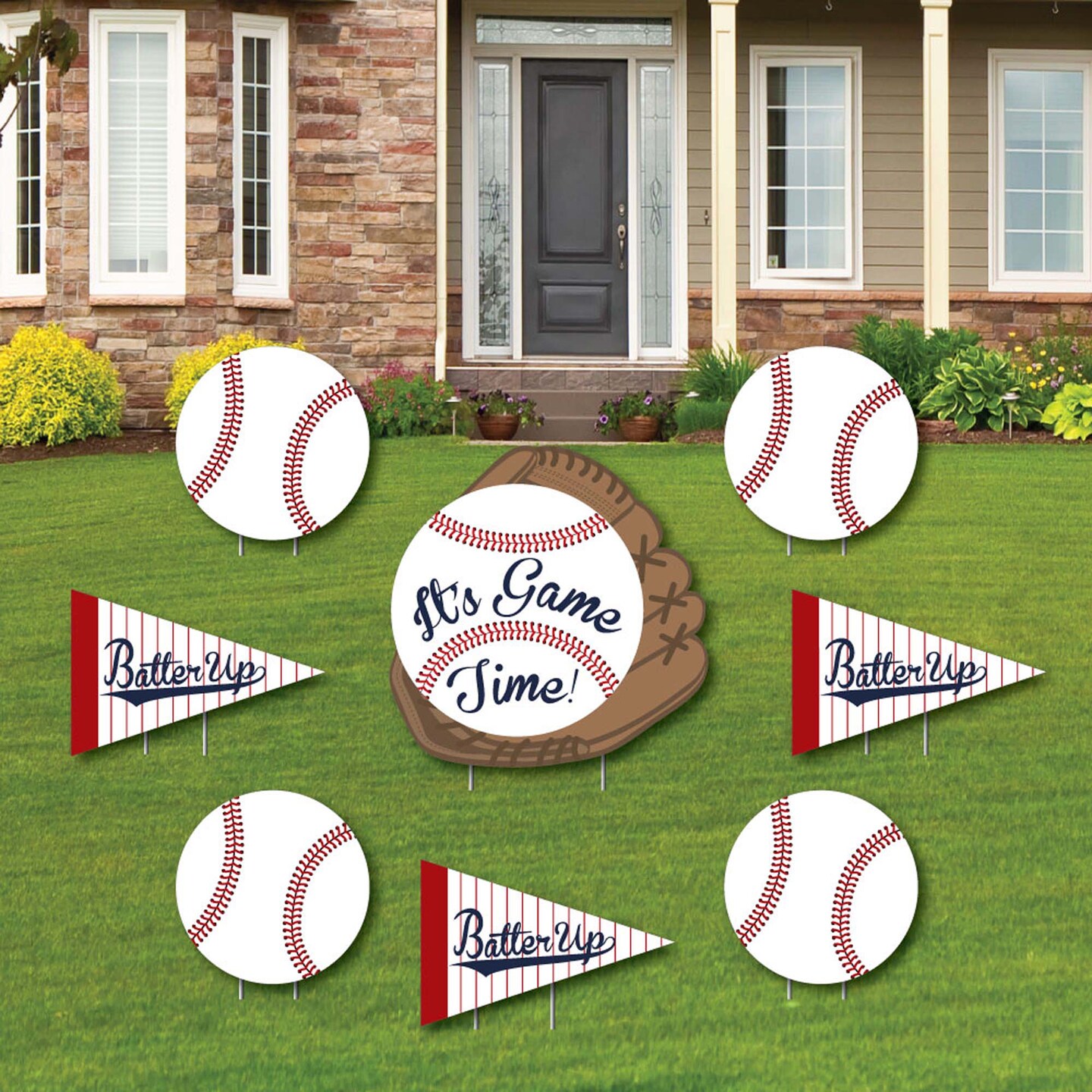 Big Dot of Happiness Batter Up - Baseball - Yard Sign &#x26; Outdoor Lawn Decorations - Baby Shower or Birthday Party Yard Signs - Set of 8