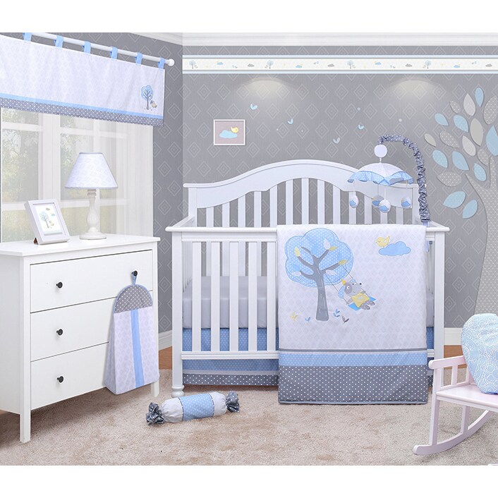 OptimaBaby Bumperless 6PCS Blue Little Puppy Dog Boy Baby Nursery Crib Bedding Set By