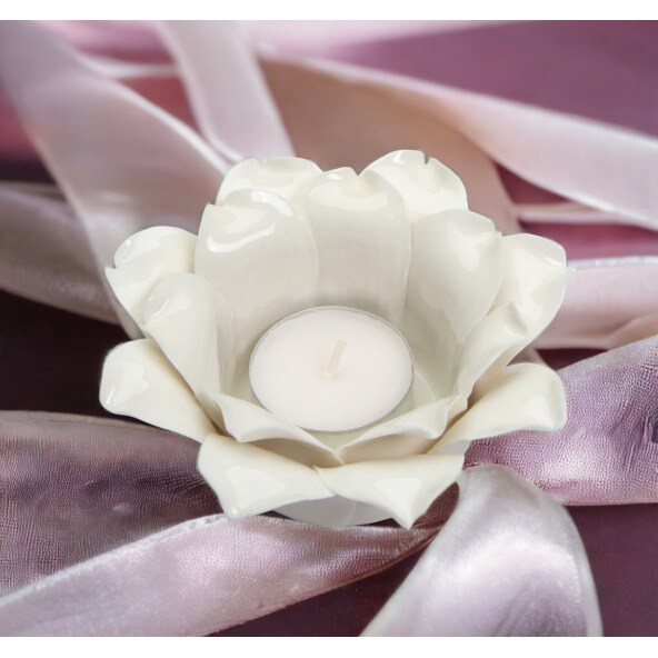 kevinsgiftshoppe Ceramic White Flower Candle Holder Home Decor   Bathroom Decor Vanity Decor