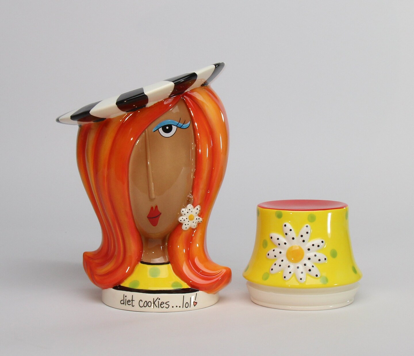 Ceramic African American Lady Daisy Flower Hat Cookie Jar, Home D&#xE9;cor, Gift for Her, Mom, Friend, or Coworker, Kitchen D&#xE9;cor