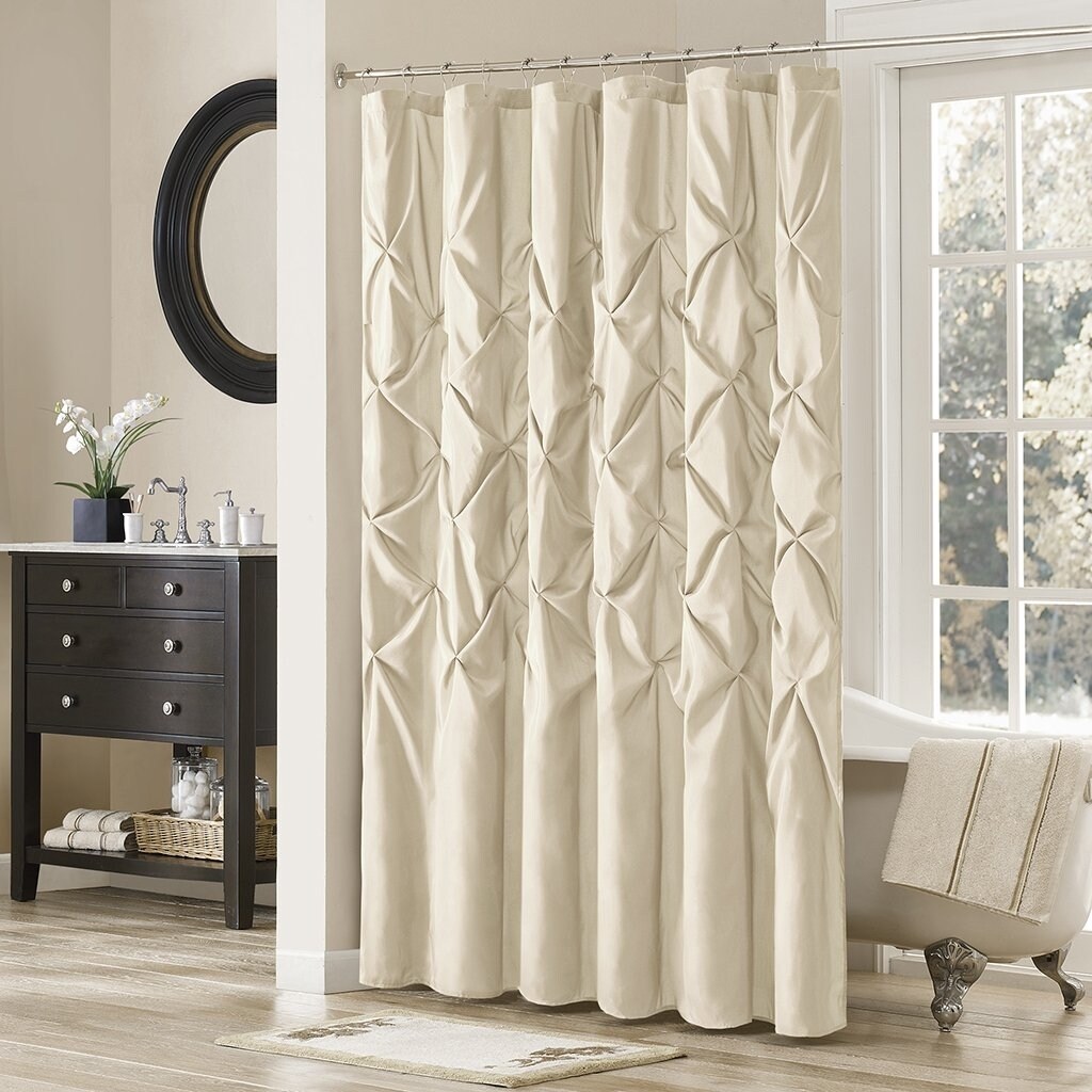 Madison Park   Laurel Satin Polyester Shower Curtain, Ivory