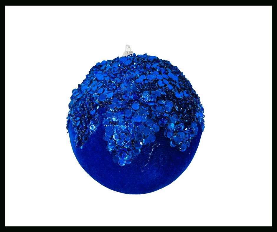 Sparkling Royal Blue Velvet Sequin Bead Glitter Christmas Ball Ornament - 4.75-XJ448125
