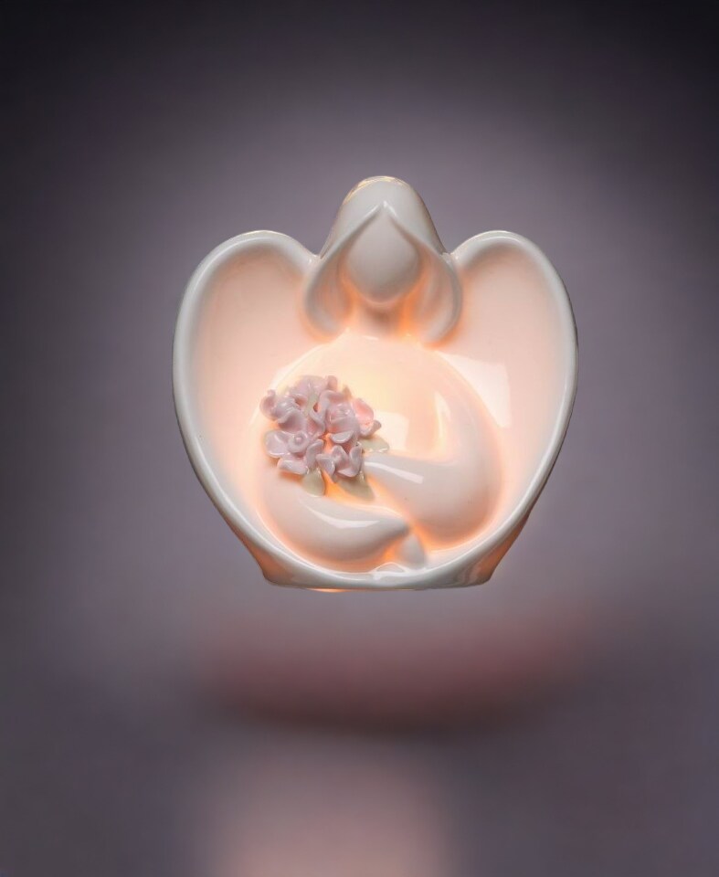 Ceramic Angel With Flowers Plug-In Night Light, Home D&#xE9;cor, Religious D&#xE9;cor, Religious Gift, Church D&#xE9;cor, Baptism Gift