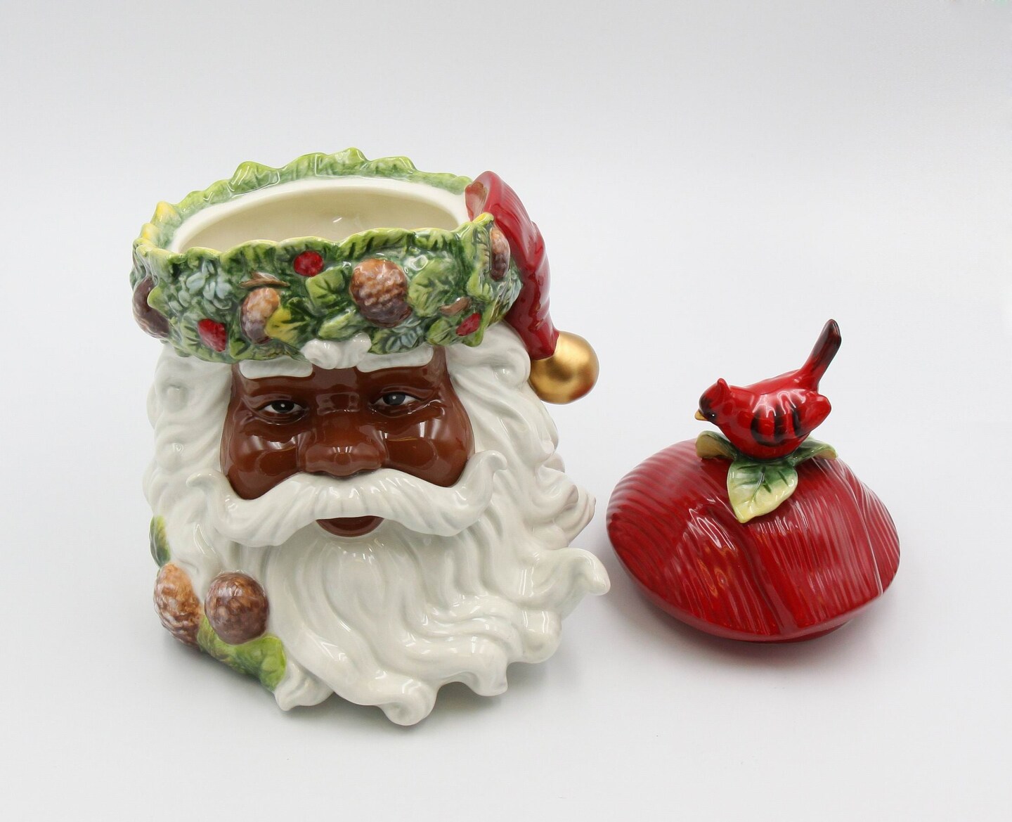 Ceramic African American Christmas Santa Cookie Jar, Home D&#xE9;cor, Gift for Her, Gift for Mom, Kitchen D&#xE9;cor, Christmas D&#xE9;cor