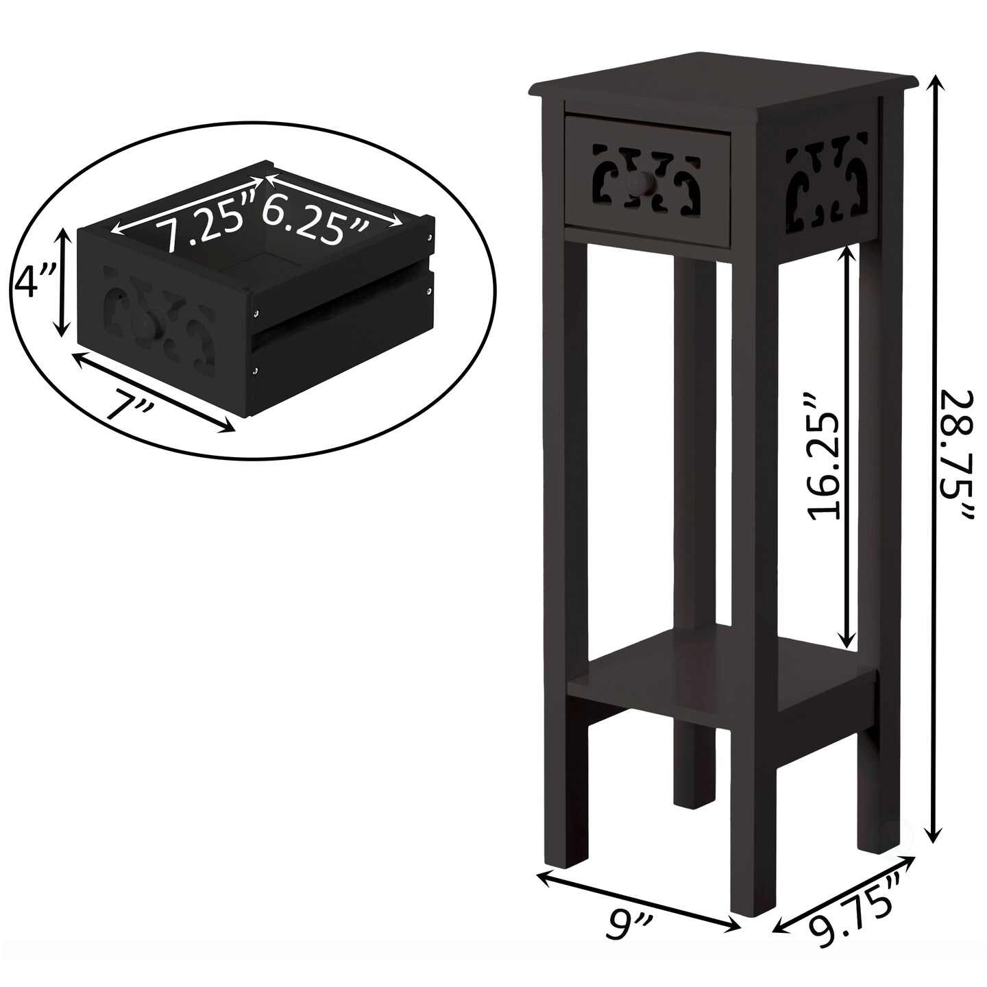 Acacia Wood Slim Bedside Table with Minimalist Design and Space-Saving Functionality, Wood Drawer and Open Shelf Side Table