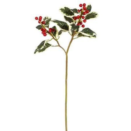 18&#x22; Variegated Faux Holly Stem