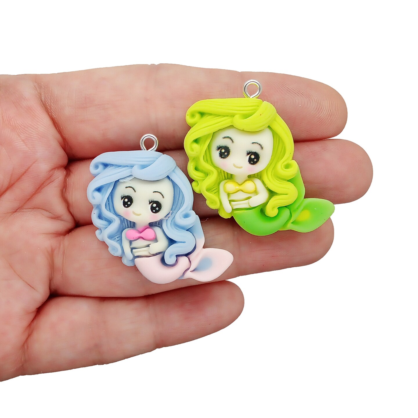 Pretty Mermaid Charms, 6 pieces, Resin Cabochon Pendants, Adorabilities