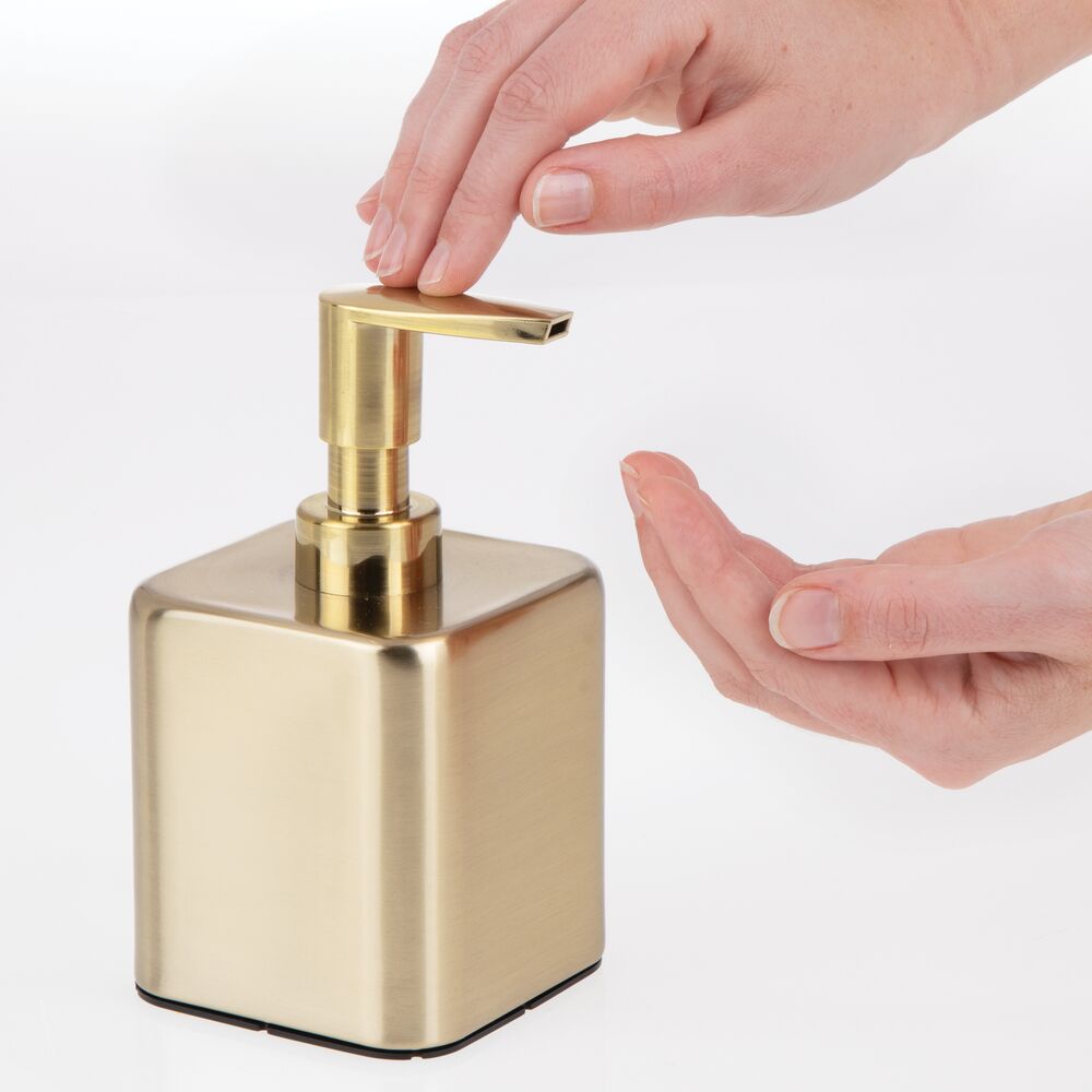 mDesign Small Square Metal Refillable Liquid Hand Soap Dispenser Pump