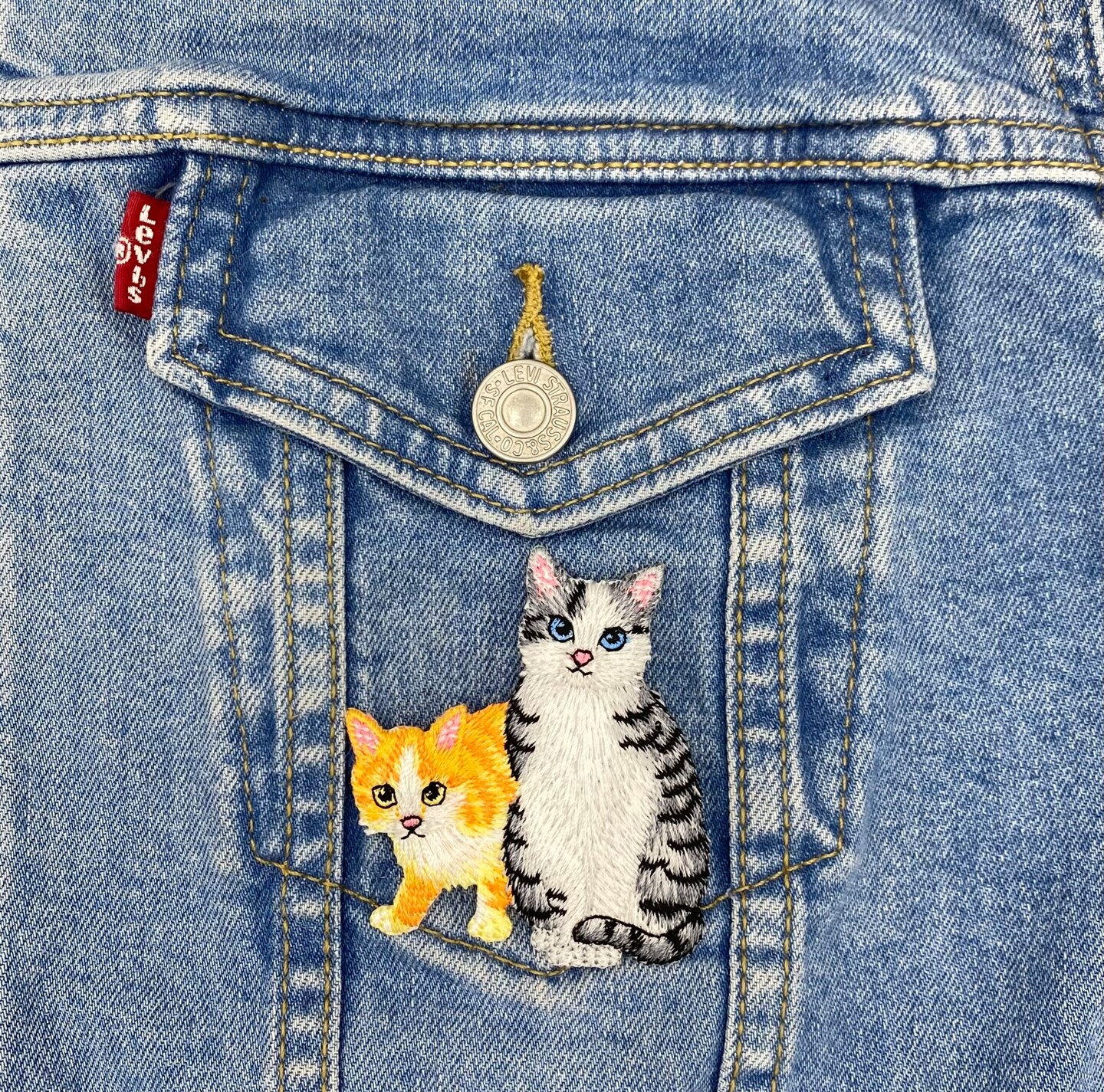 Two Cats, Orange Tabby, Gray Kitten, Pets, Embroidered, Iron on Patch